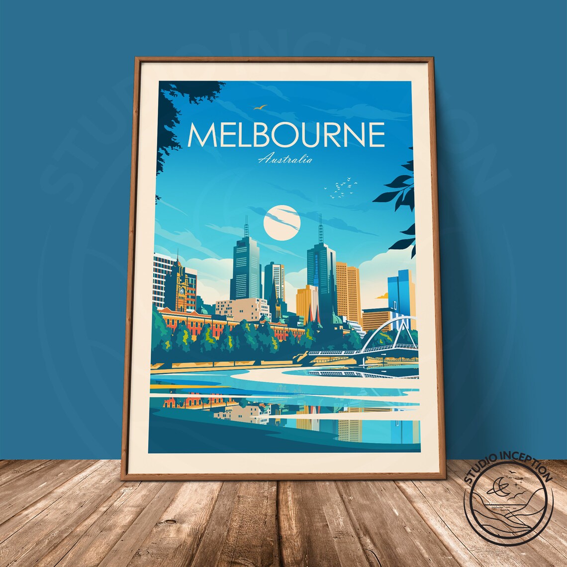 Melbourne Australia Travel Poster, Yarra River Skyline - Image 3