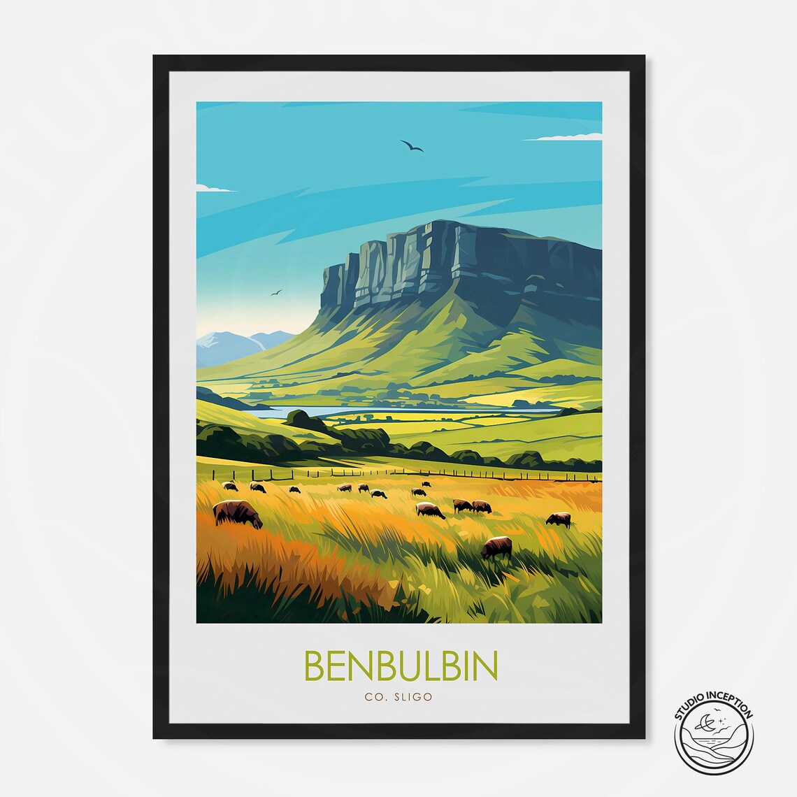 Sligo Benbulbin Travel Poster, Ireland Wall Art