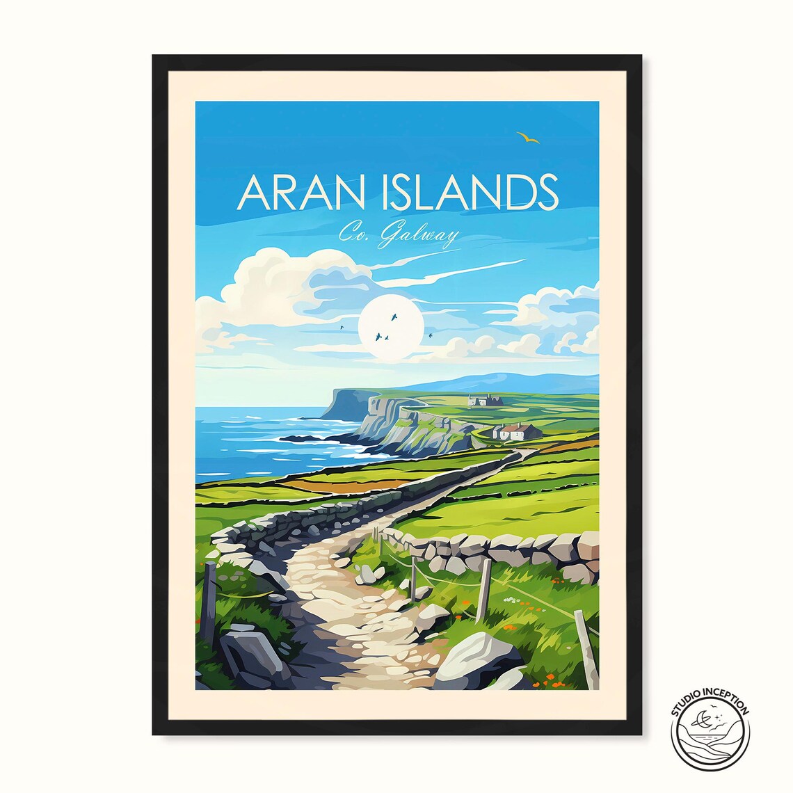 Aran Islands County Galway Ireland Stone Walls Cliffs Travel Poster
