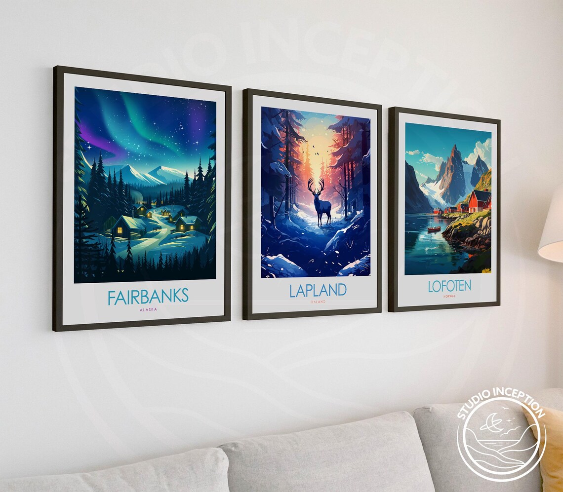 Fairbanks Alaska Travel Poster, Northern Lights Art Print - Image 2