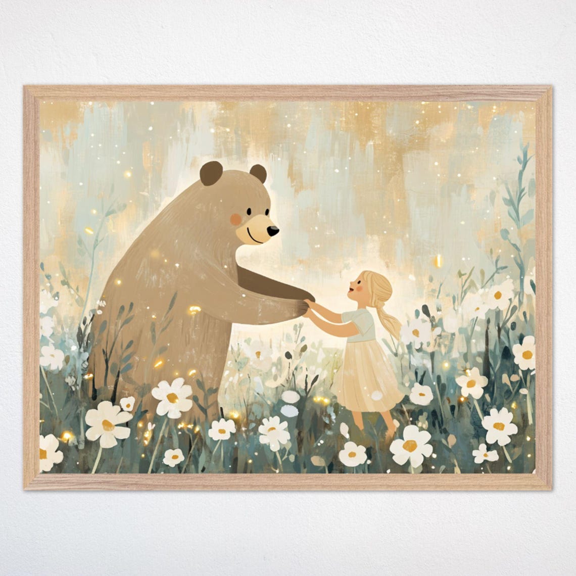 Bear And Flower Art, Whimsical Nursery Decor