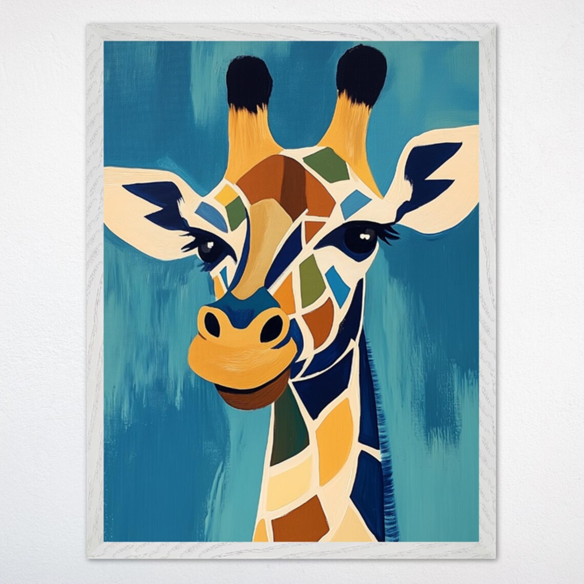 Geometric Giraffe Face on Teal Colorful Safari Nursery Poster