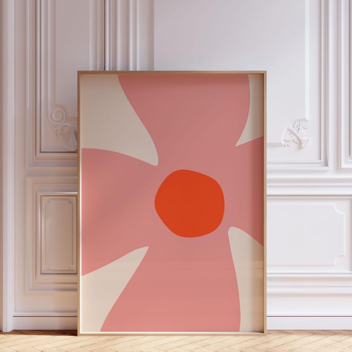 Coral Pink Abstract Flower Minimalist Modern Botanical Poster