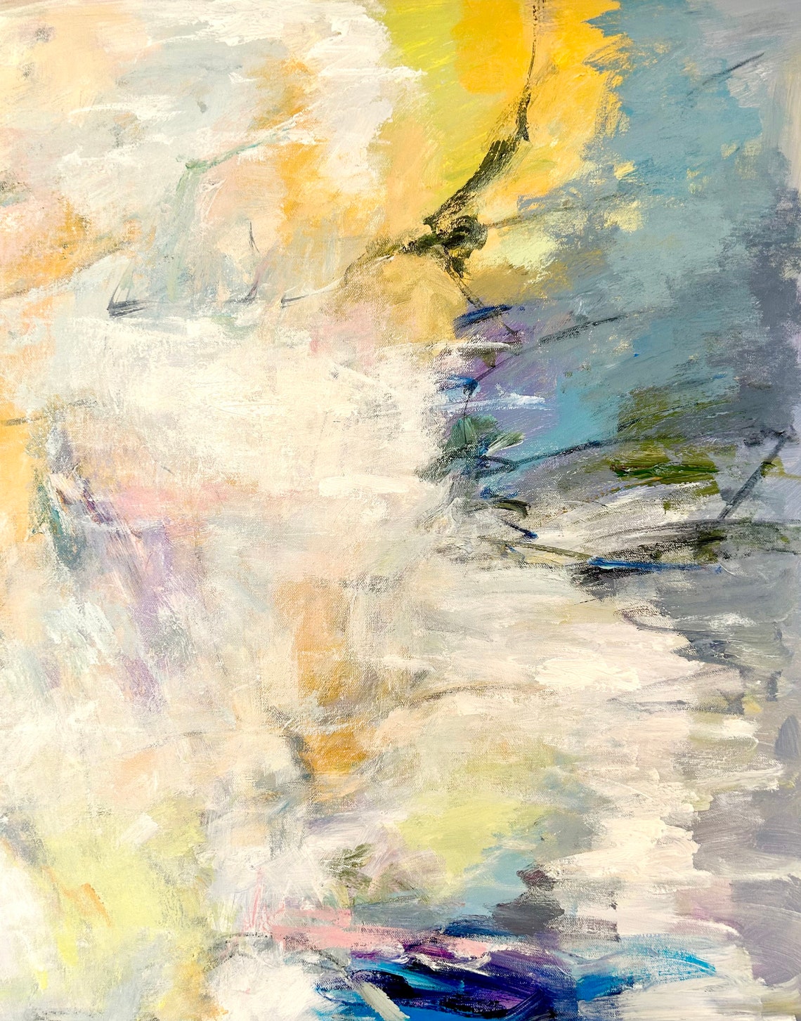 Abstract Pastel Painting Soft Yellow Blue White Modern Art Poster - Image 4