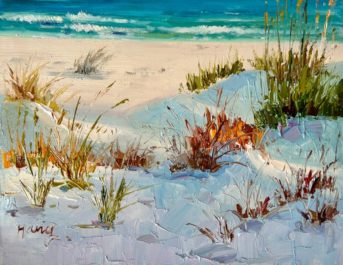 Sunny Beach Dunes Turquoise Ocean Seaside Landscape Oil Poster - Image 4