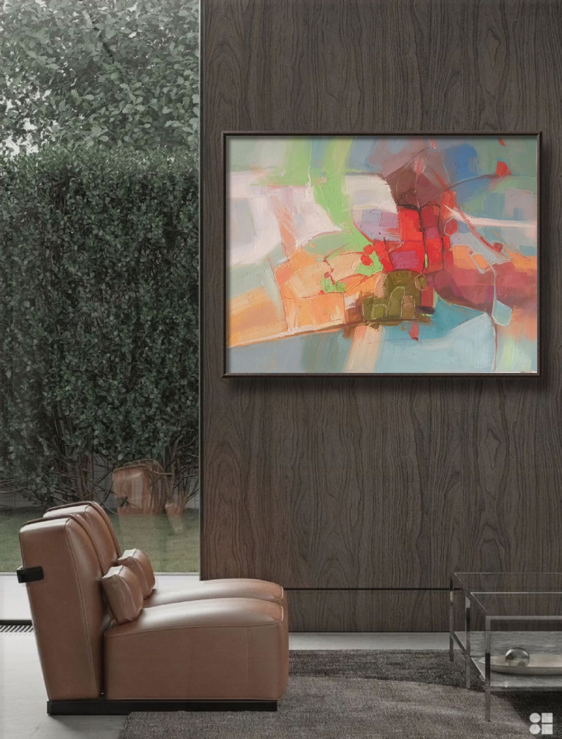 Red Green Pastel Abstract Brushstroke Modern Canvas Art Print - Image 5