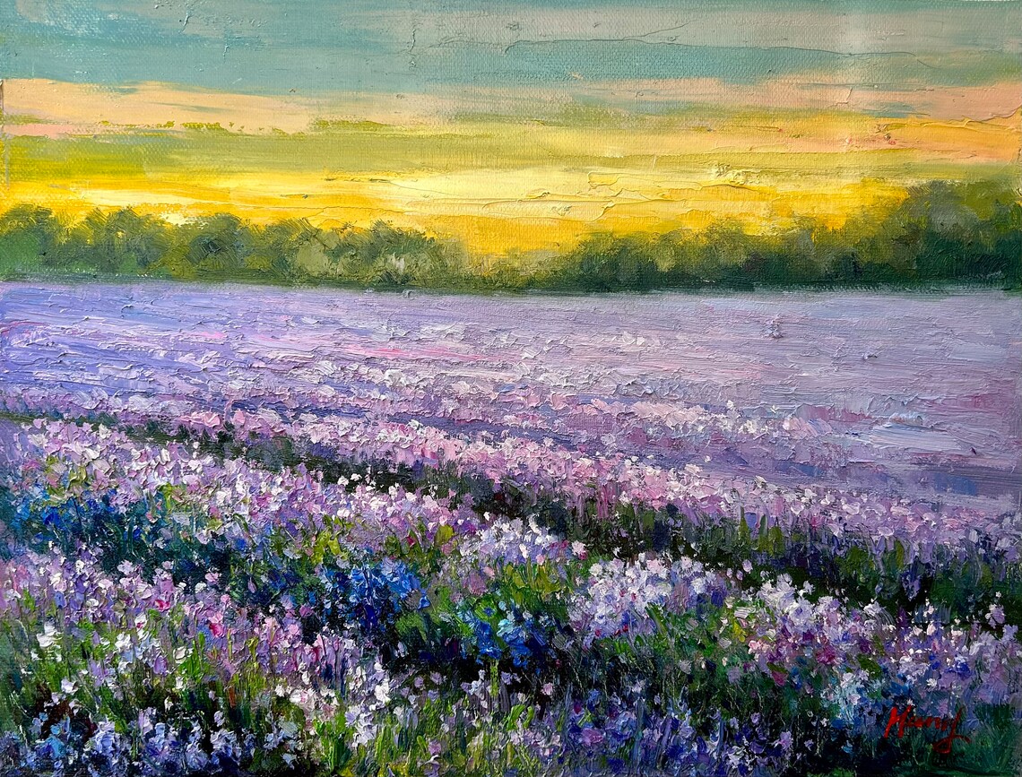 Lavender Field Purple Rows Sunset Golden Sky Landscape Poster - Image 5