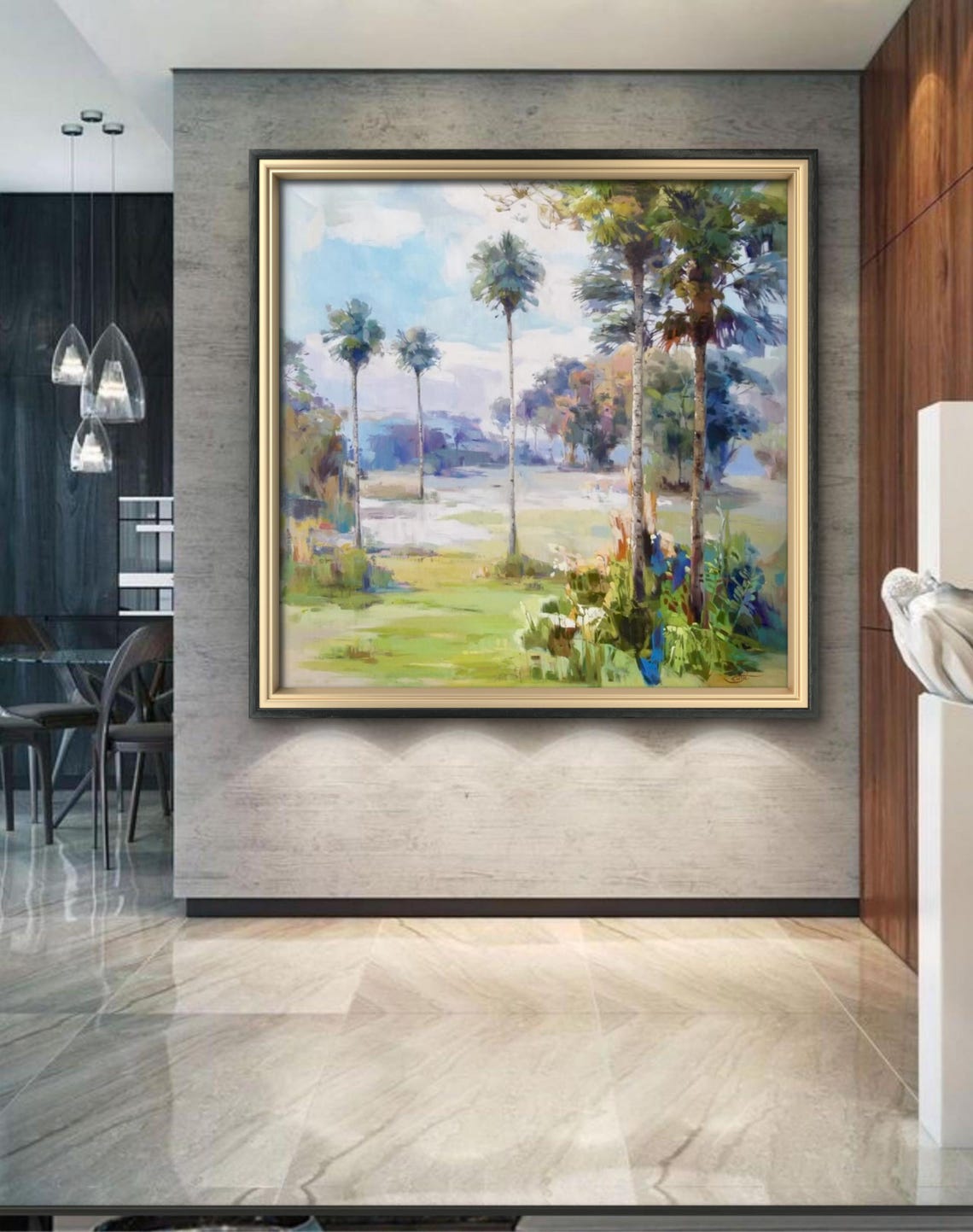 Tropical Palm Trees Sunny Meadow Pastel Landscape Art Poster