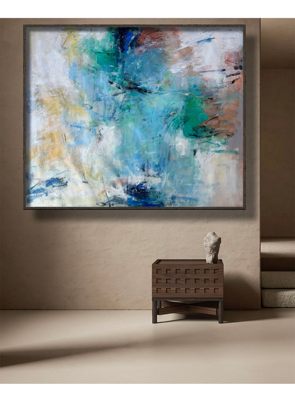 Aqua Teal Ocean Mist Abstract Calm Blue Modern Canvas Art Print - Image 5