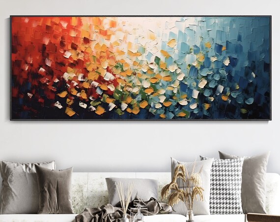 Colorful Forest Oil Painting On Blue Sky Colorful Forest Painting Living Room Art Hand Painted Thick Textured Thick Painted Painting