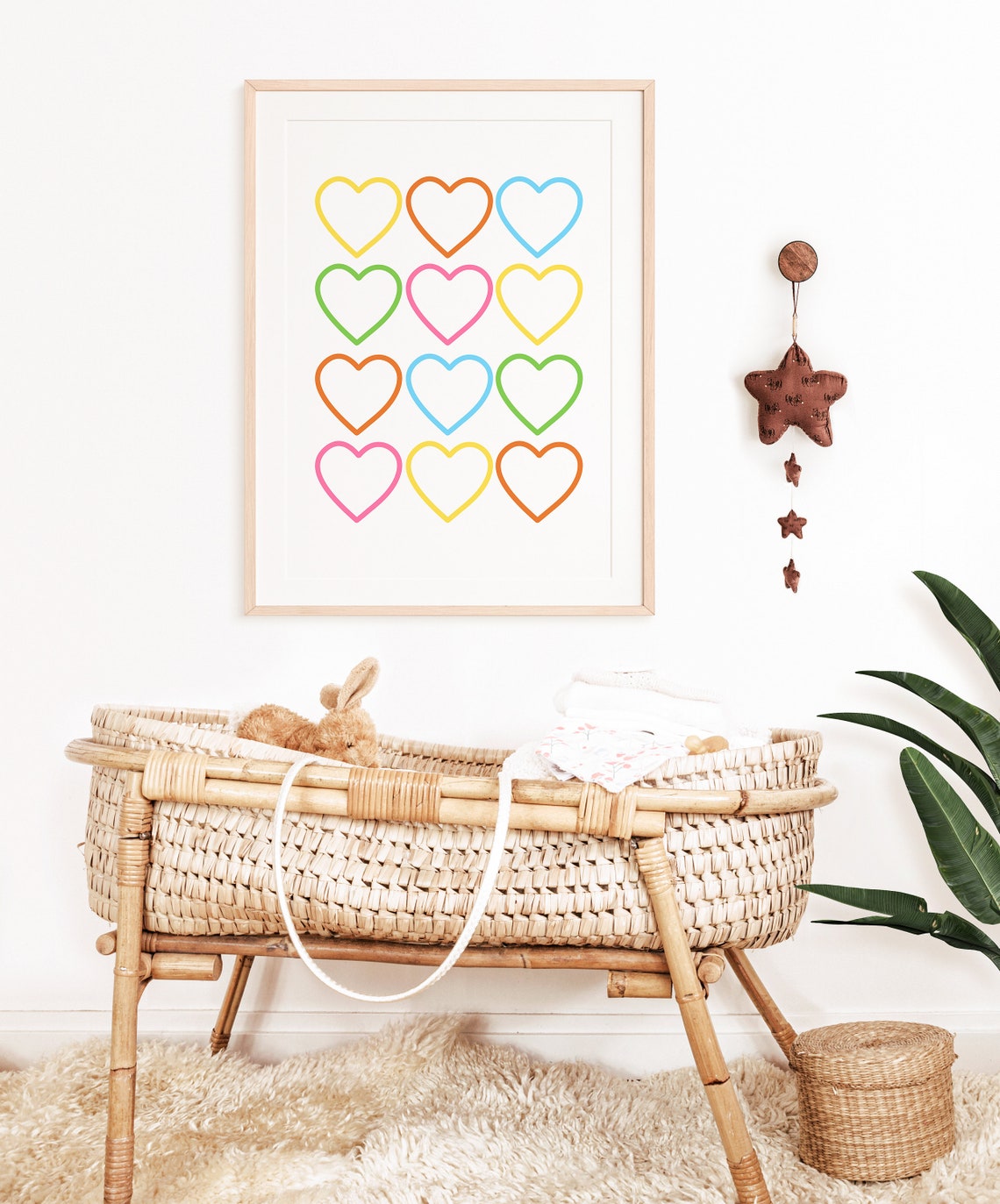 Bold Colorful Hearts Grid Modern Scandinavian Kids Room Wall Art - Image 2