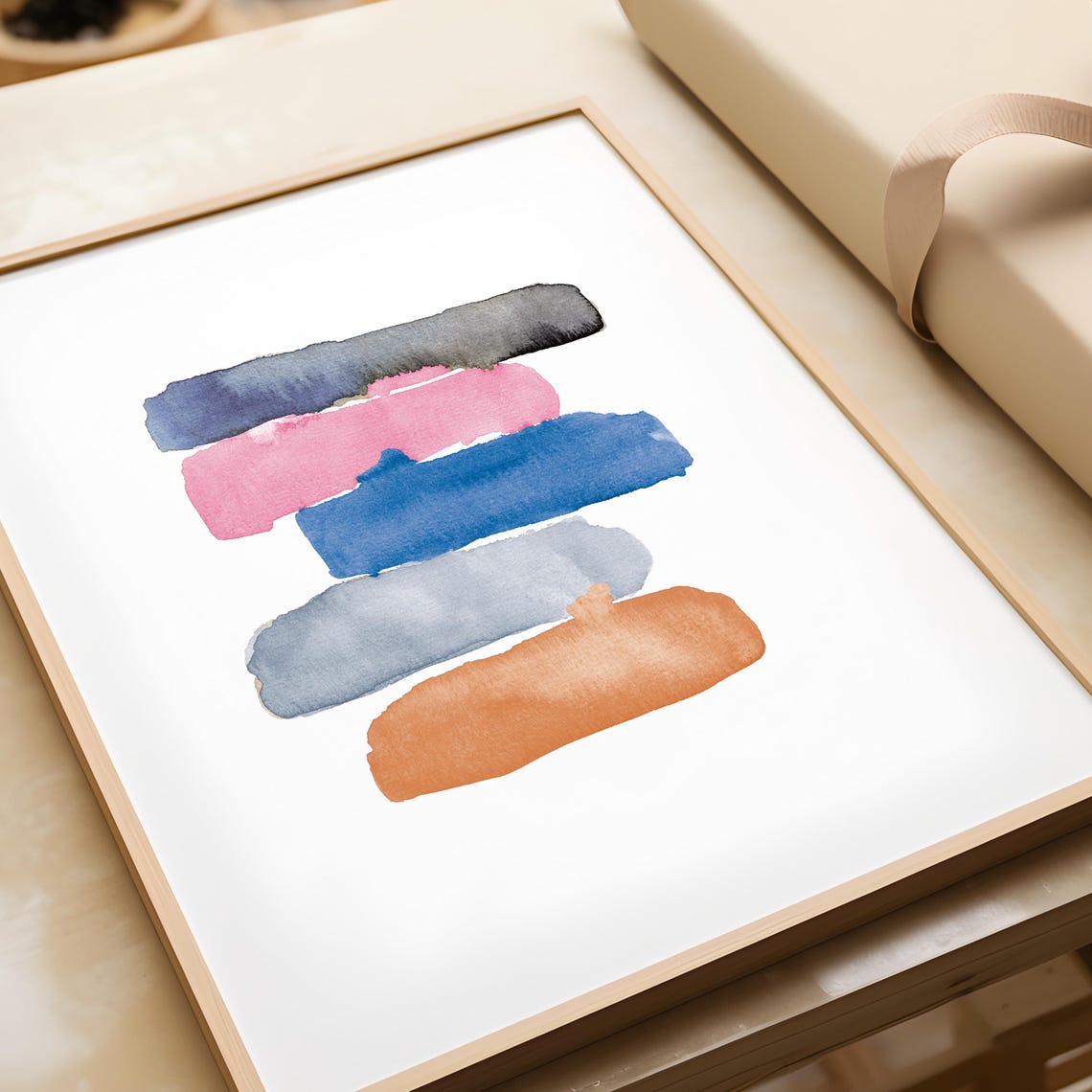 Cobalt Blue Watercolor Brush Stroke Stack Minimalist Art Poster - Image 3