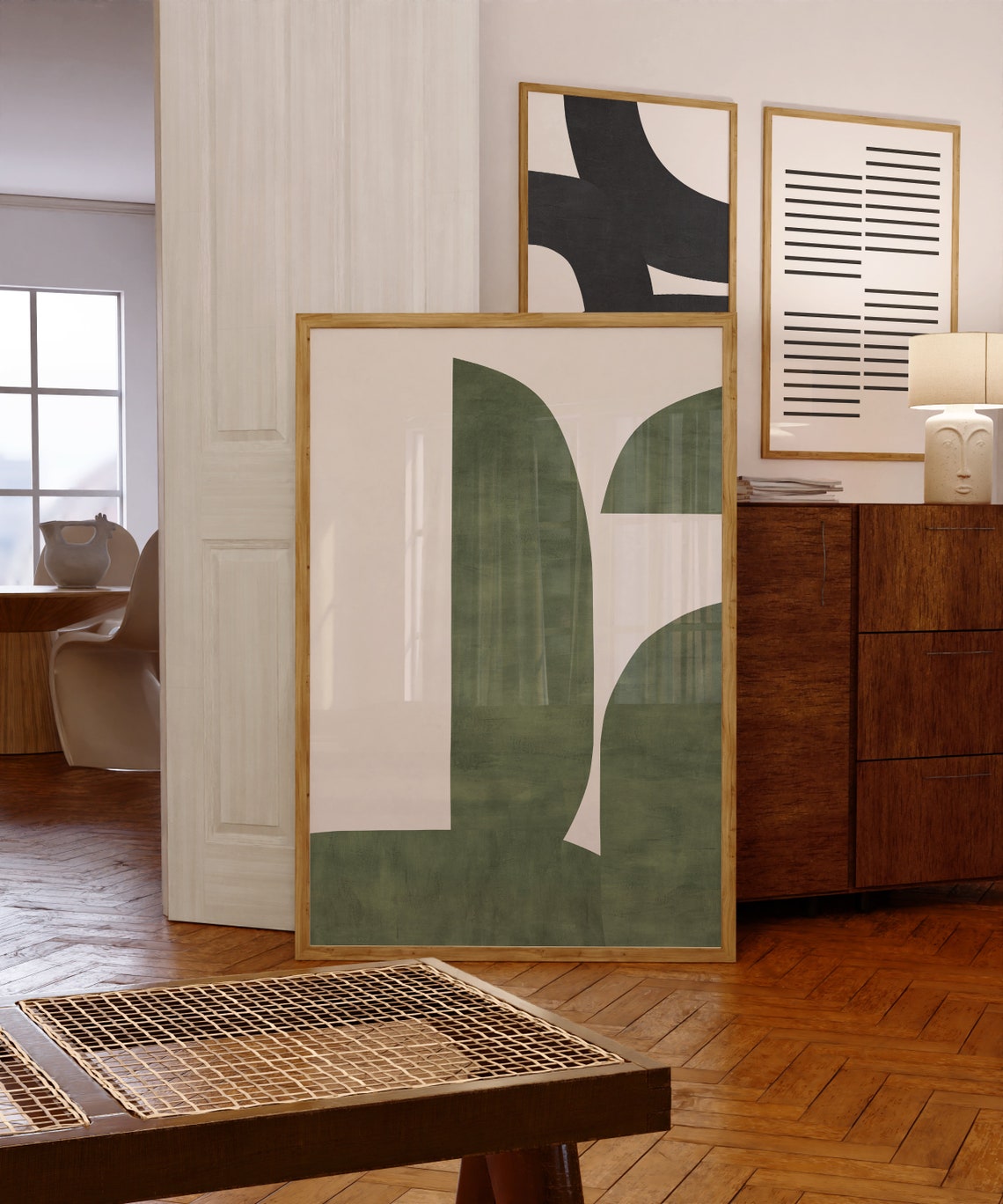 Green Arches Abstract Mid Century Modern Minimalist Wall Art - Image 3