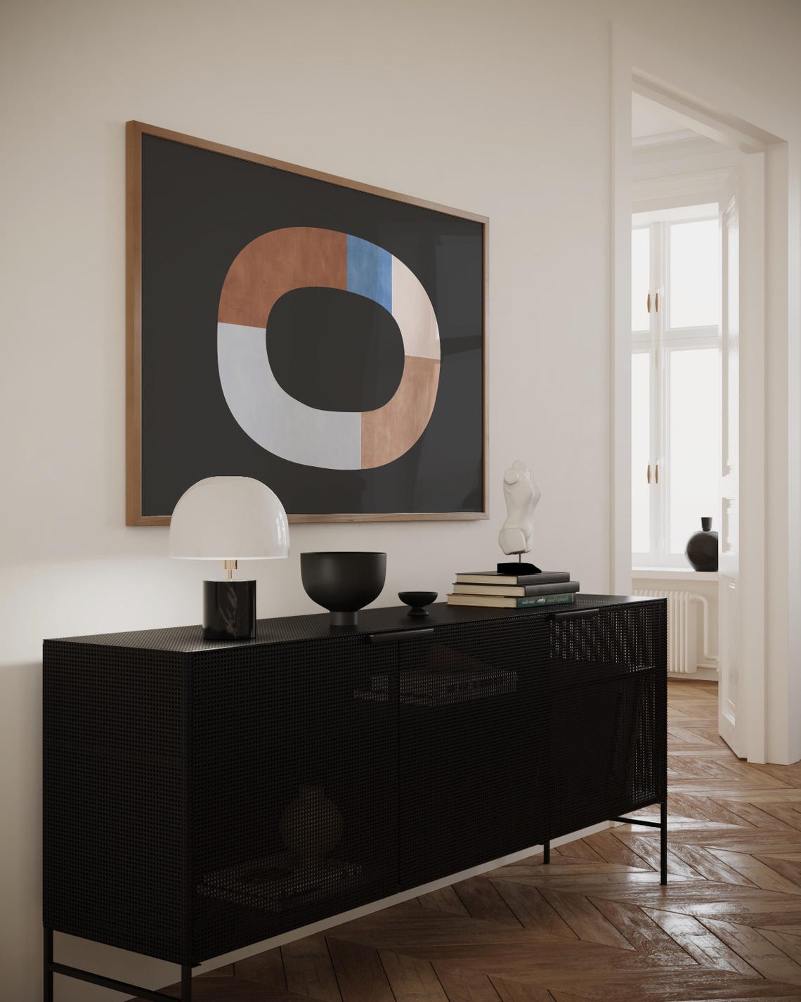 Terracotta Blue White Color Block O Ring Charcoal Art Poster - Image 3