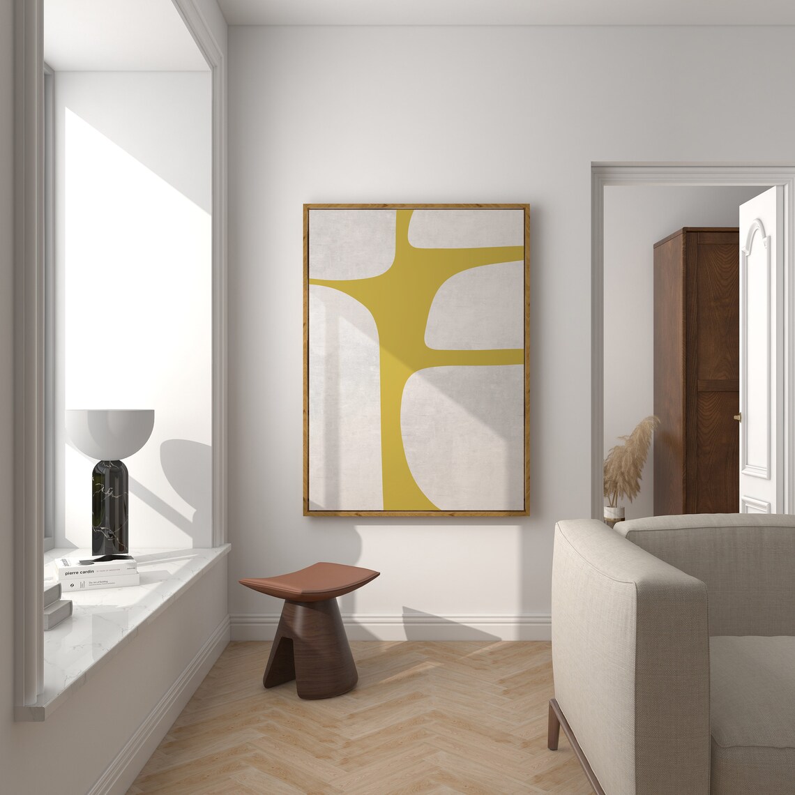 Modern Mustard Yellow Beige Mid-Century Art Print - Image 2