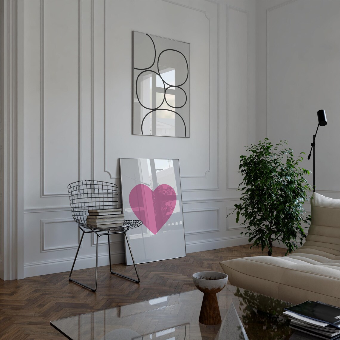 Pink Heart Minimalist Mid Century Modern Love Statement Wall Art - Image 3