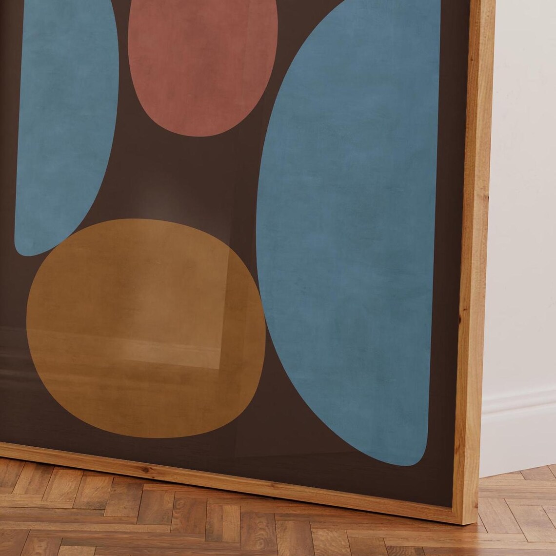 Mid Century Blue Terracotta Organic Shapes Dark Brown Square Poster - Image 3