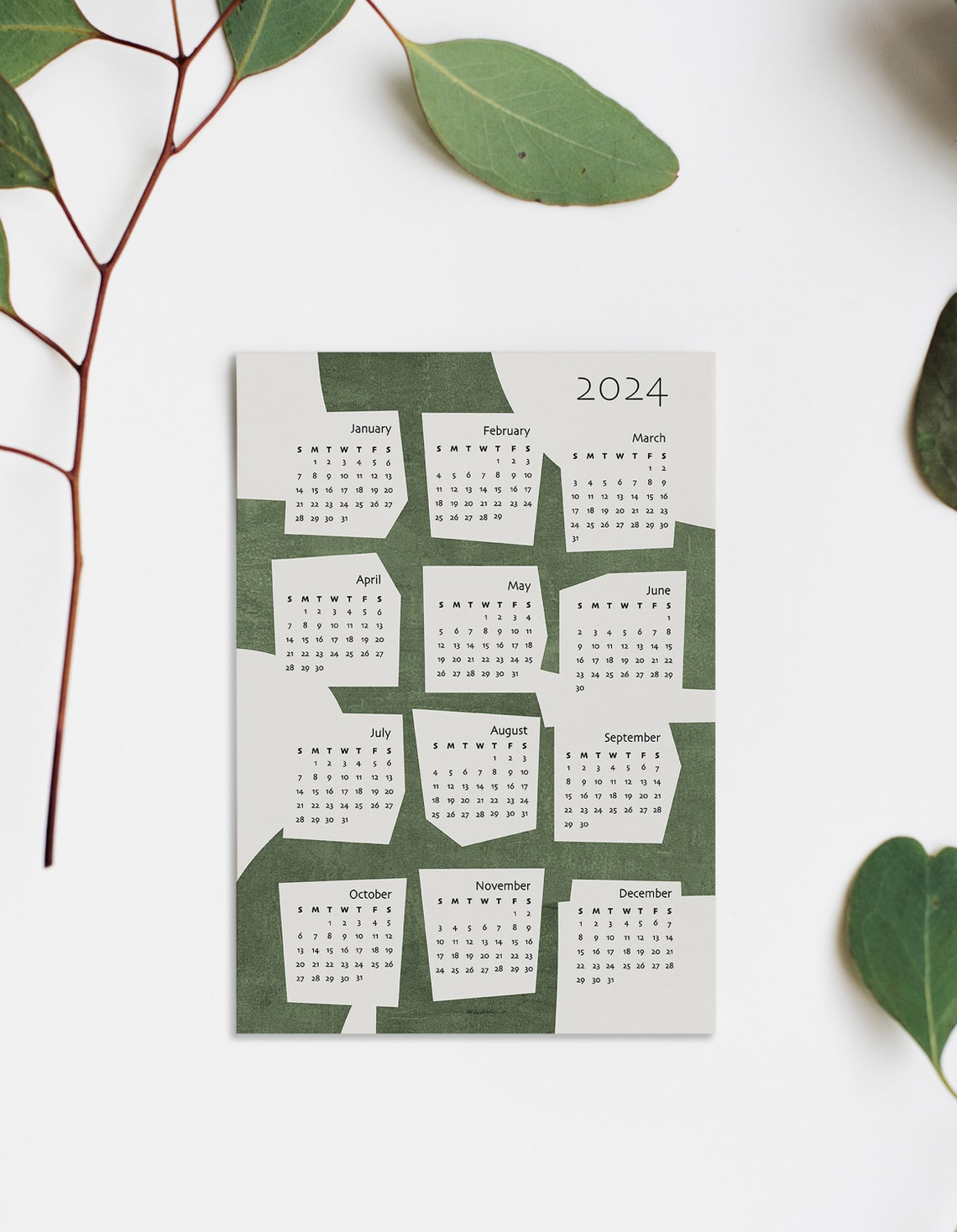 Midcentury Green Organic 2024 Calendar Minimalist Abstract Poster - Image 2