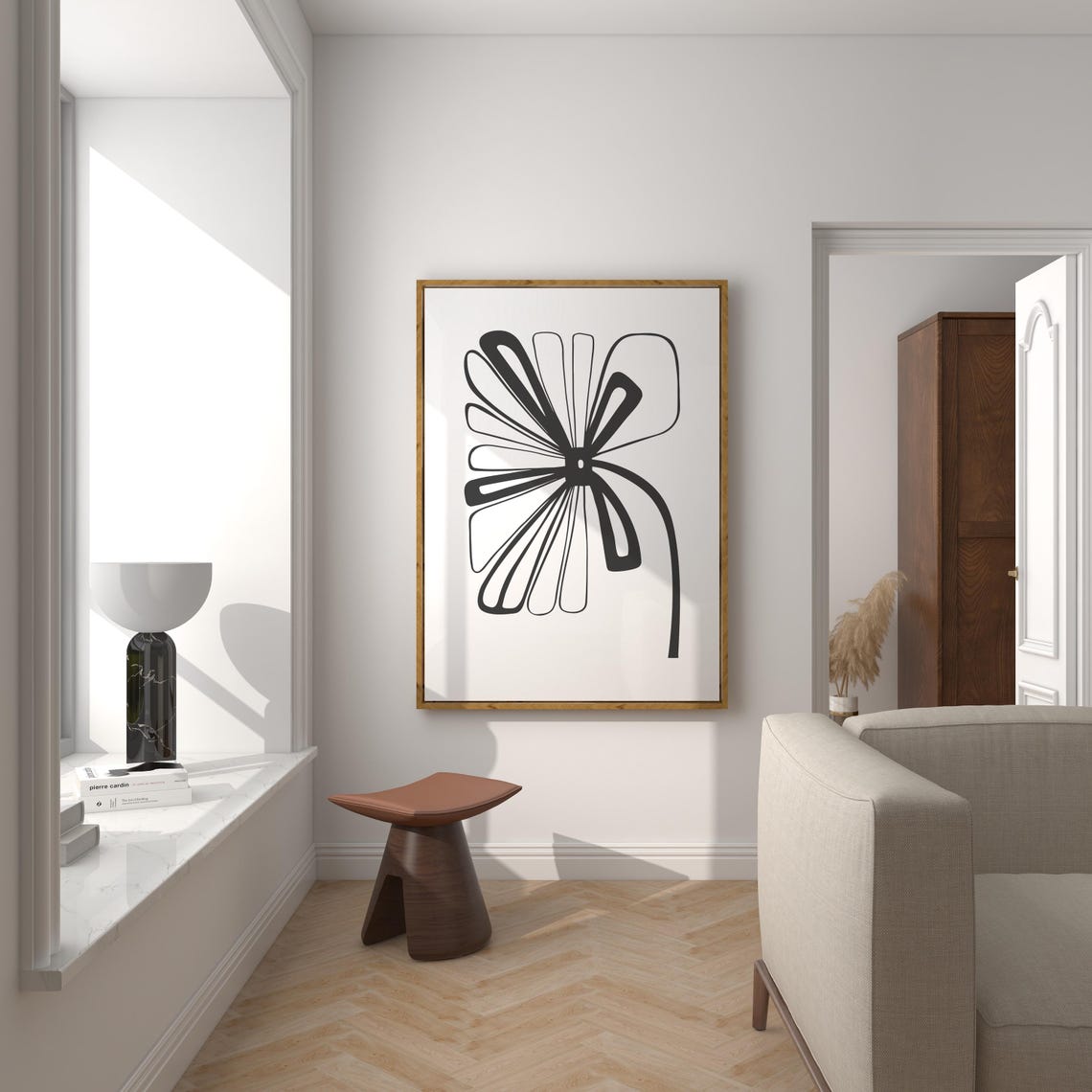 Black Line Organic Daisy Flower Minimalist Botanical Art Poster - Image 2