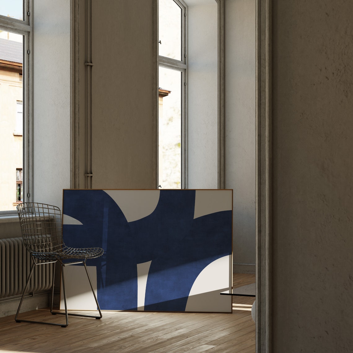 Indigo Blue Organic Shapes Abstract Mid Century Modern Wall Art - Image 3