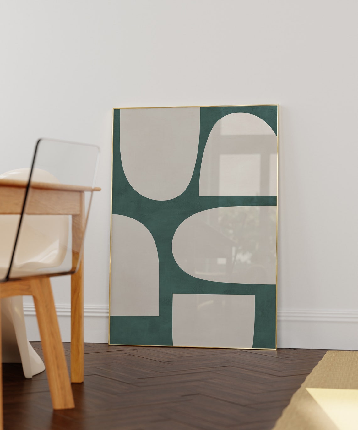 Teal Arches on Warm Beige Mid Century Geometric Shape Art Poster - Image 2