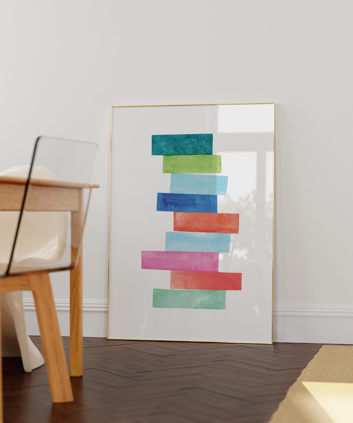 Colorful Stacked Watercolor Bars Playful Geometric Abstract Poster