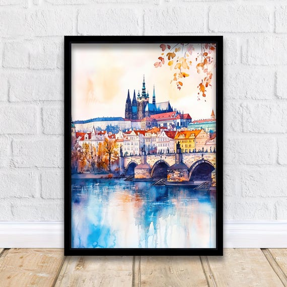 Prague Travel Poster Print Czech Republic Wall Art Historic City Decor Charles Bridge Skyline Gift For Europe Lovers And Fans Of Scenic