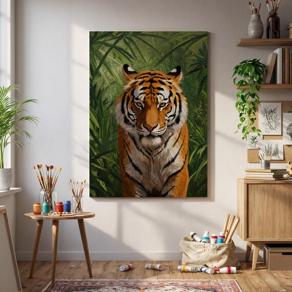 Framed Jungle Tiger Canvas Wall Art Fierce Animal Poster Wildlife Bathroom Decor Bold Safari Artwork Gift For Nature Big Cat Lovers