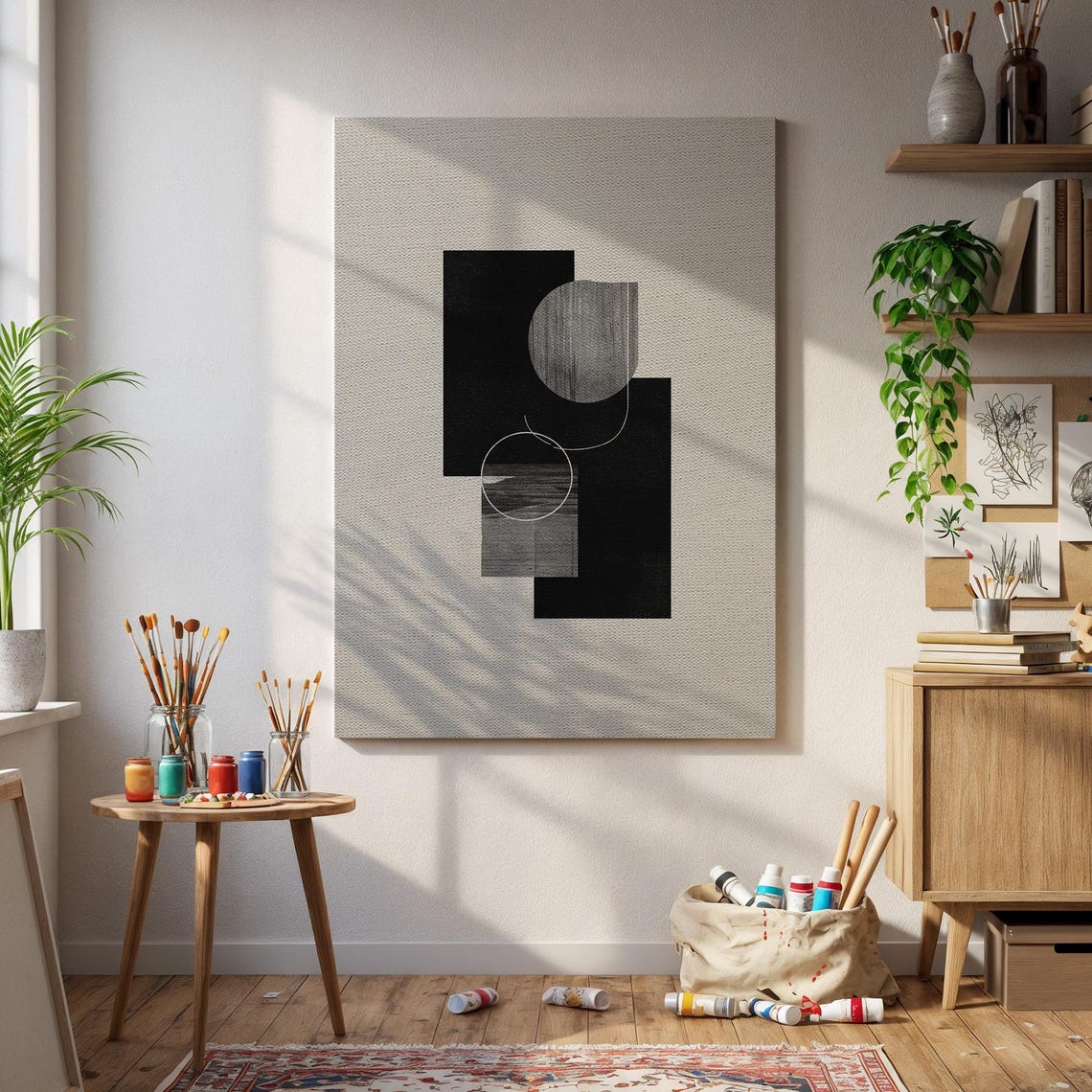 Minimalist Black And White Geometric Abstract Shapes Art Poster