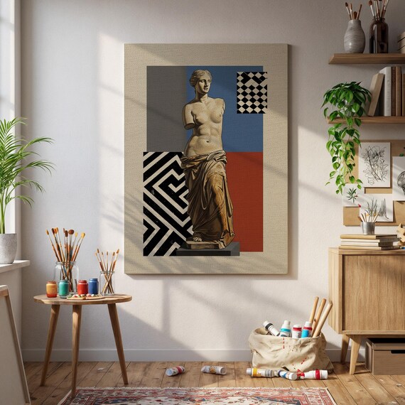 Greek Goddess Venus Pop Art Canvas Bold Geometric Modern Statue Wall Decor Classical Sculpture Collage For Contemporary Interiors