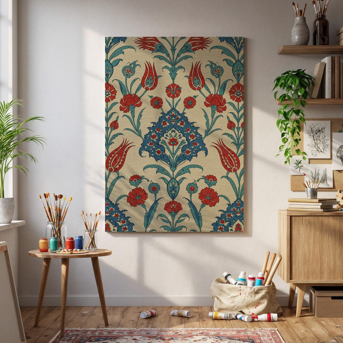 Turkish Tile Ottoman Floral Pattern Red Blue Traditional Art Poster