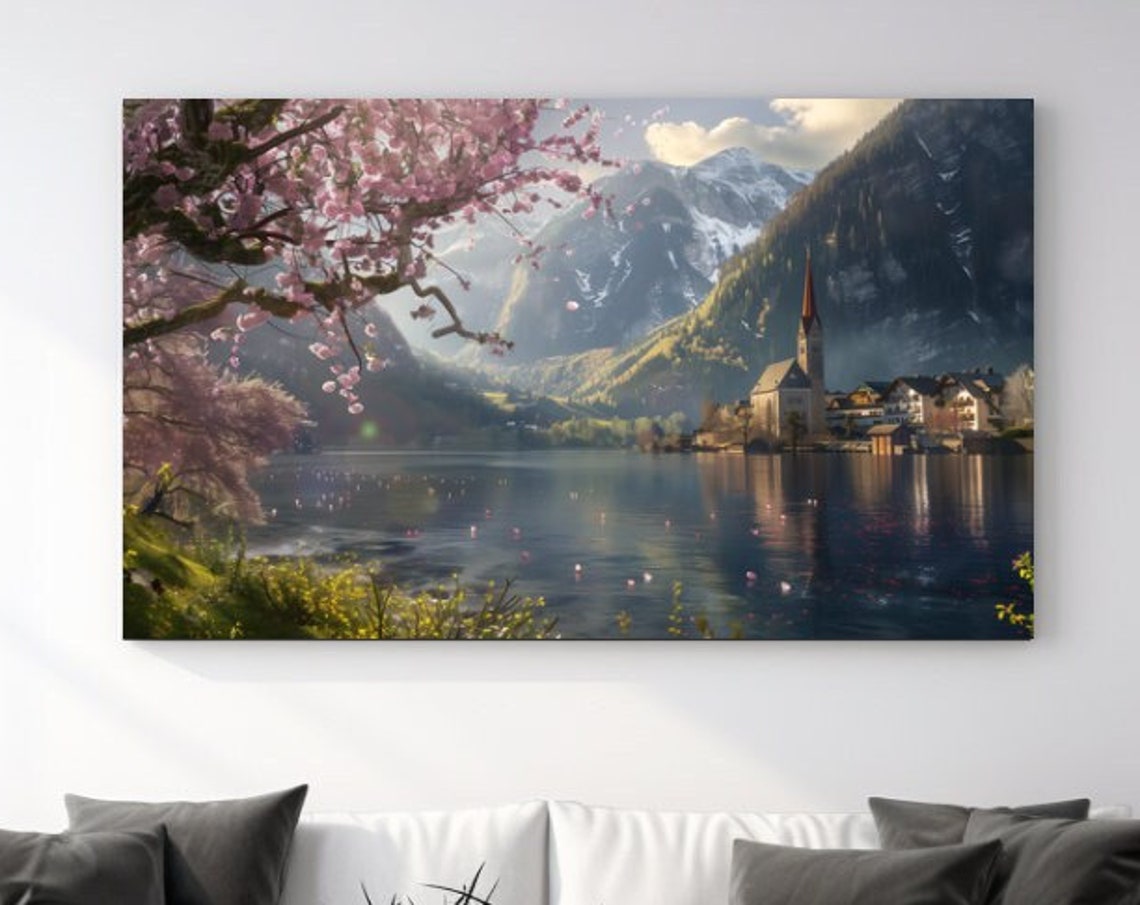 Hallstatt Austria Spring Cherry Blossom Lakeside Village Poster