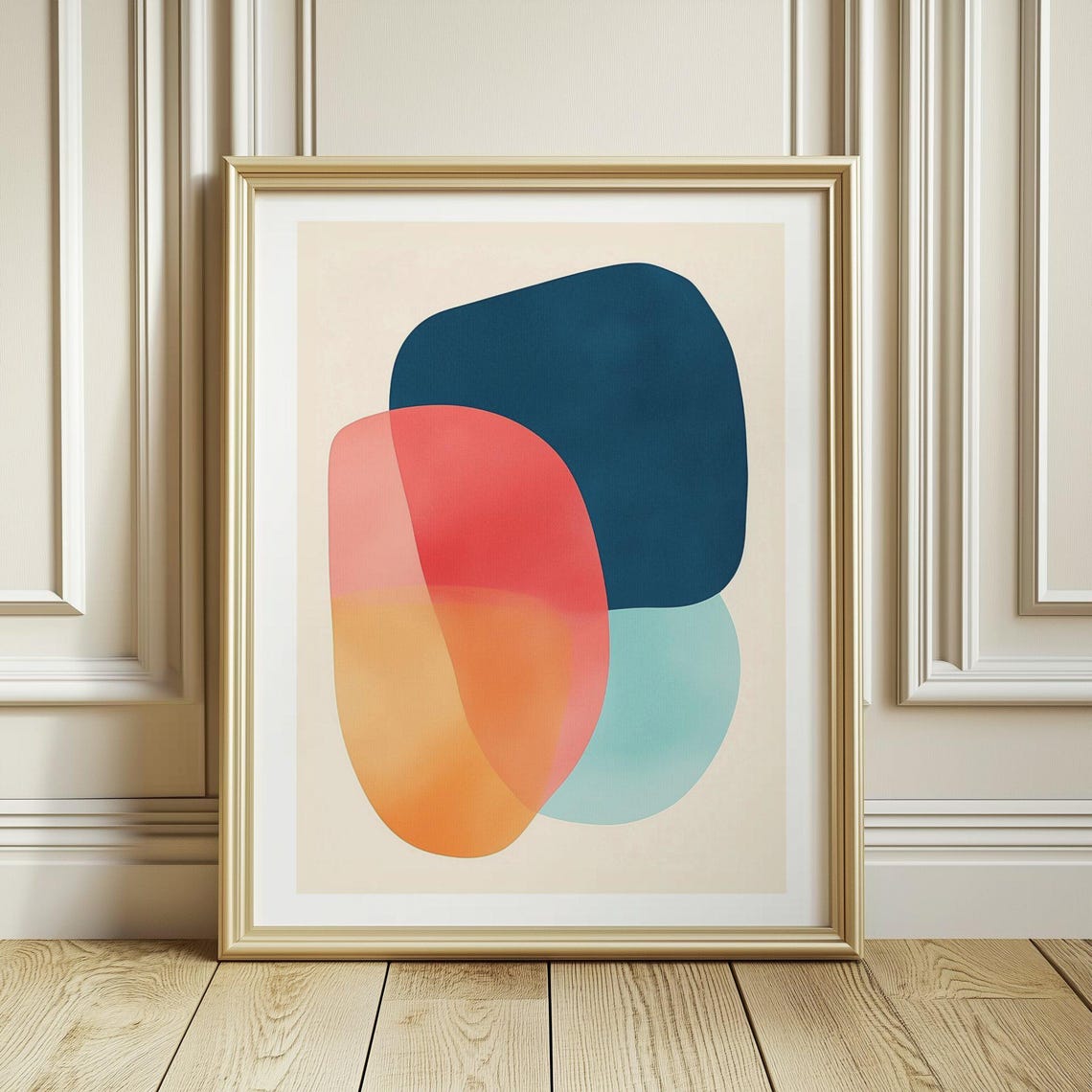 Navy Coral and Mint Translucent Layered Abstract Shapes Poster - Image 3