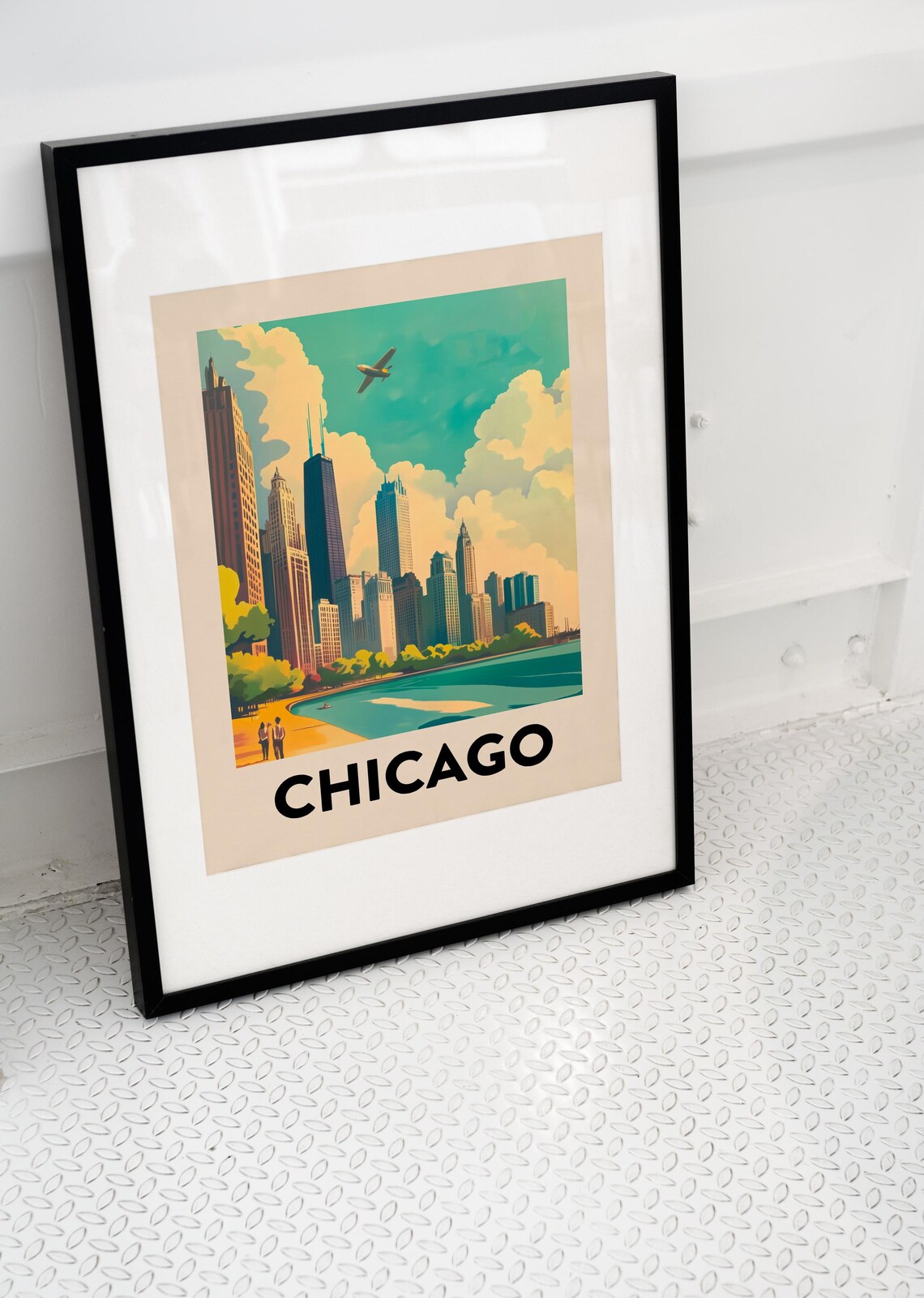 Vintage Chicago Travel Poster Skyline Over Lake Michigan View - Image 3