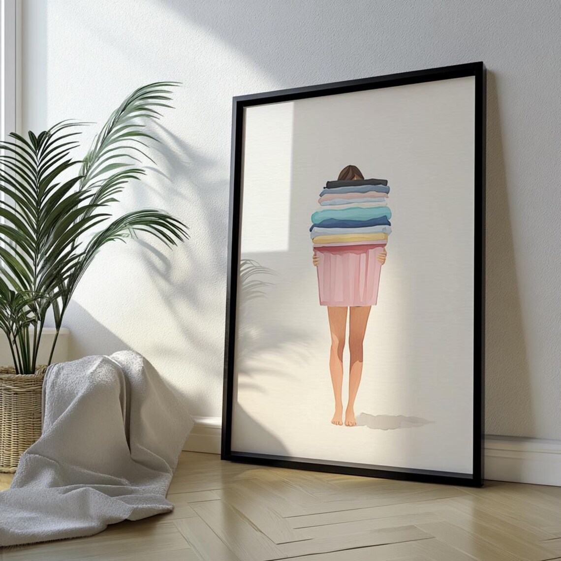 Busy Mom Laundry Day Watercolor Colorful Clothes Basket Poster - Image 4