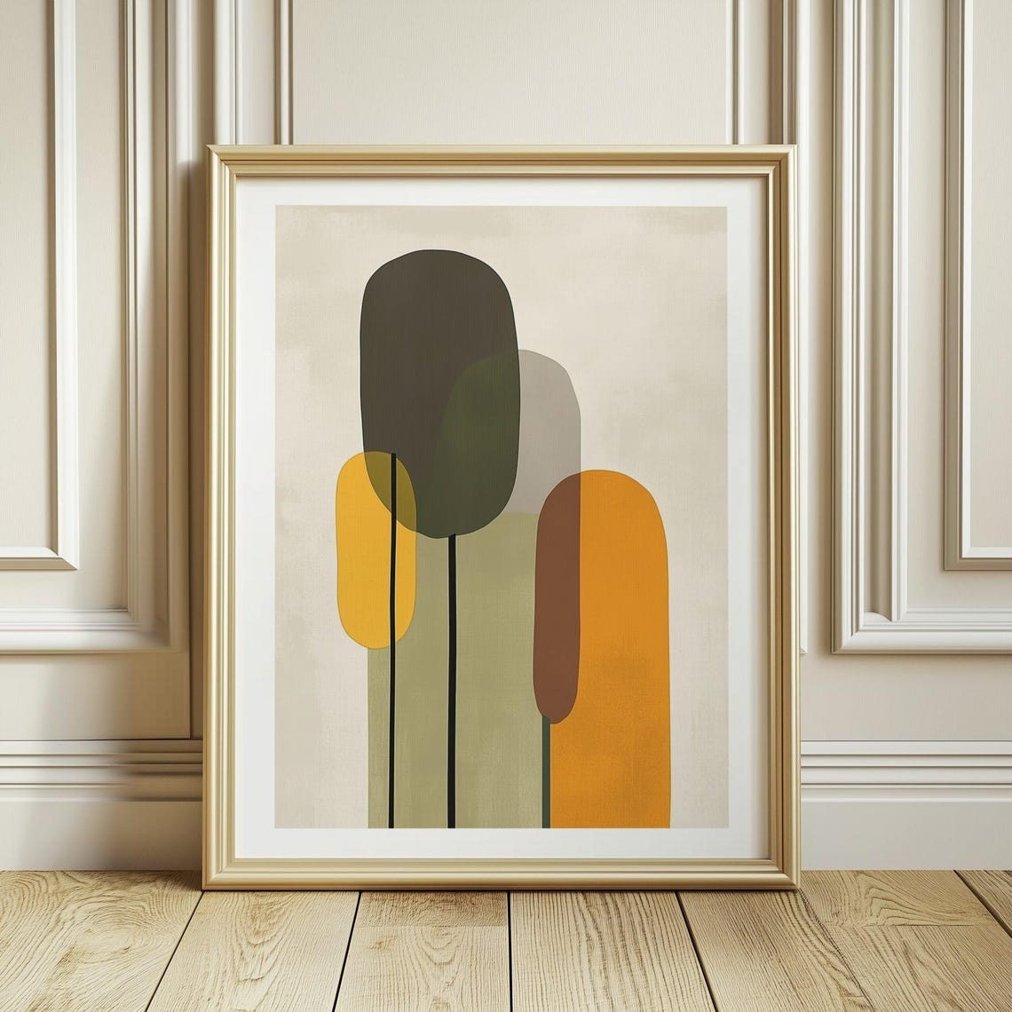 Olive and Mustard Arch Abstract Bauhaus Inspired Modern Poster - Image 3
