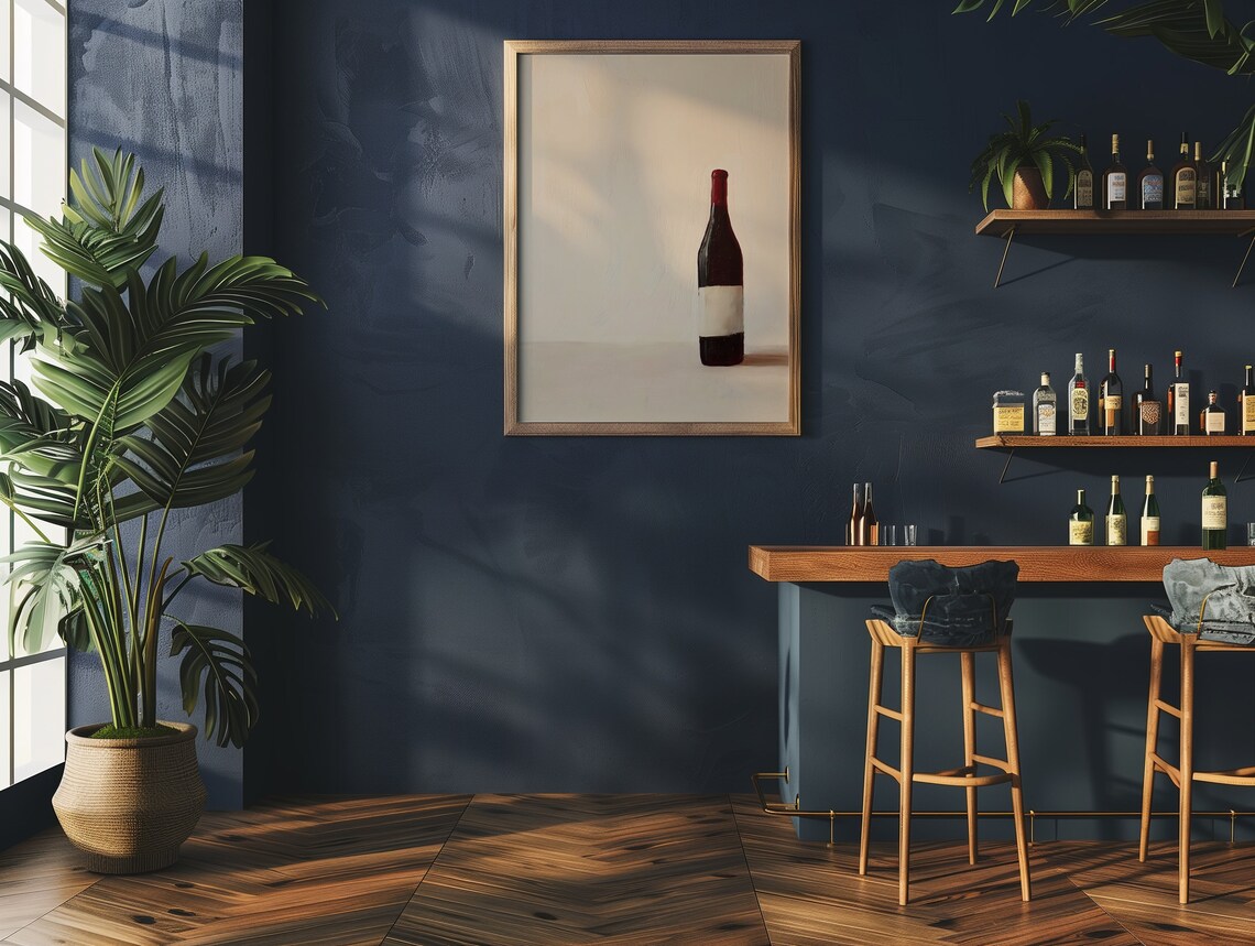 Red Wine Bottle Minimalist Still Life Poster Beige Kitchen Bar Decor Art - Image 2
