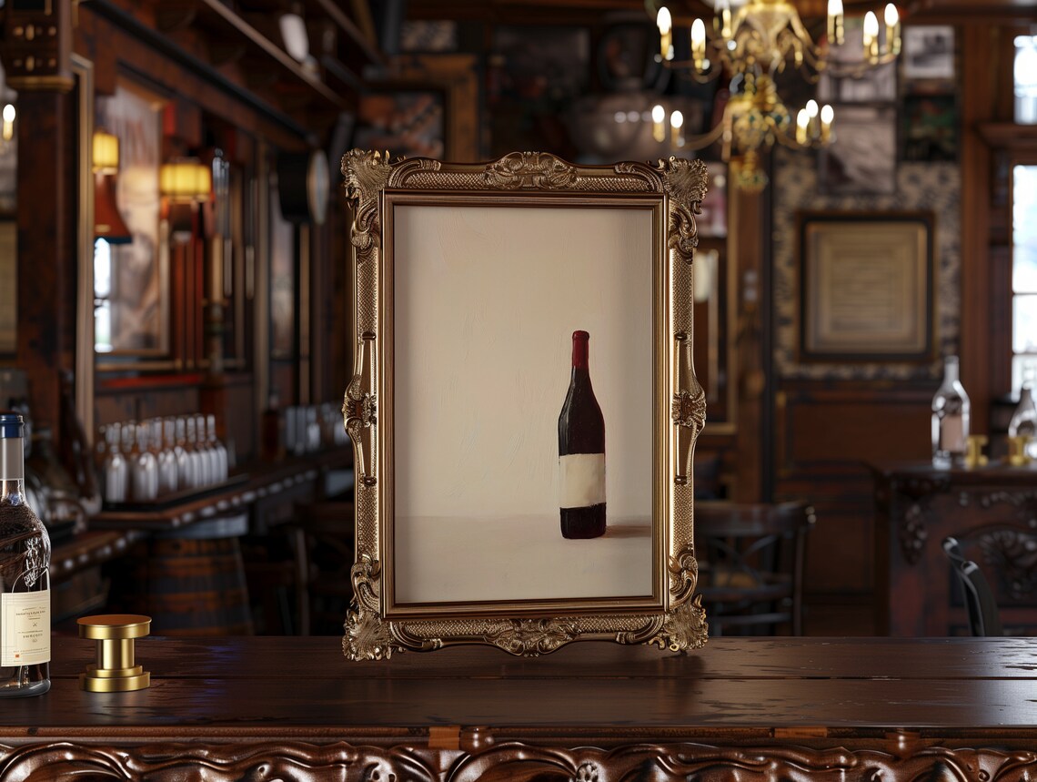 Red Wine Bottle Minimalist Still Life Poster Beige Kitchen Bar Decor Art - Image 4
