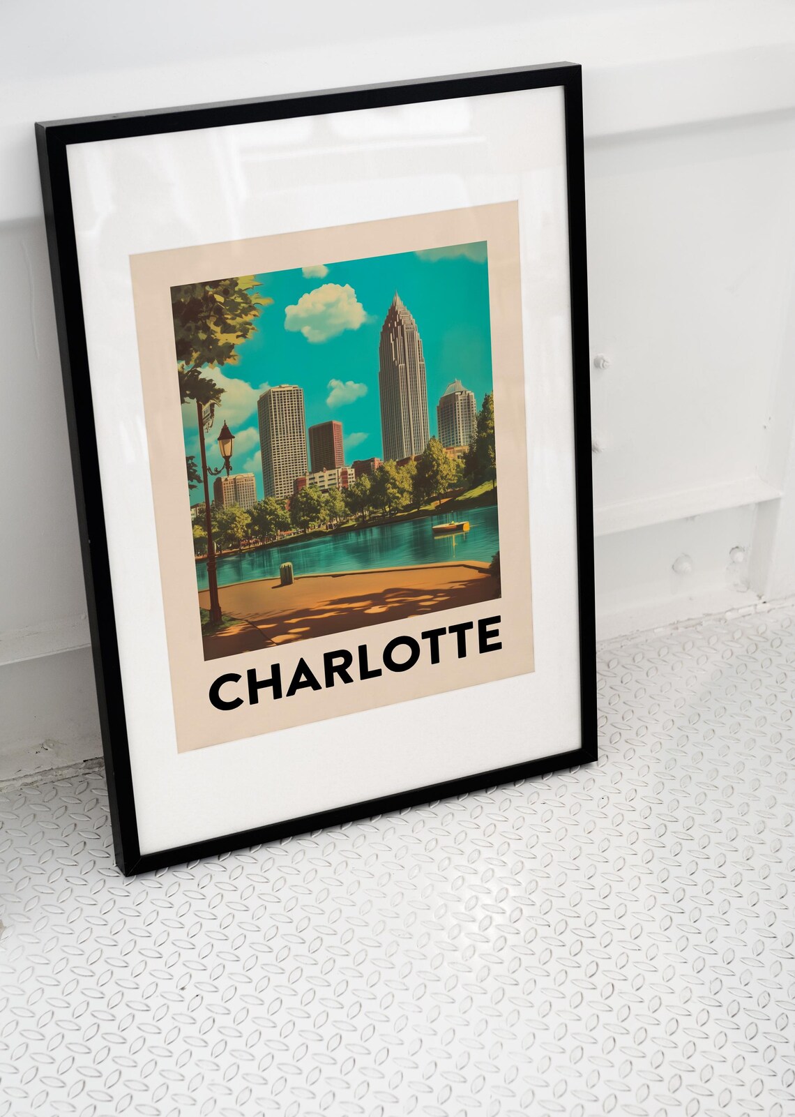 Charlotte North Carolina Vintage Travel Poster Skyline Park View - Image 3