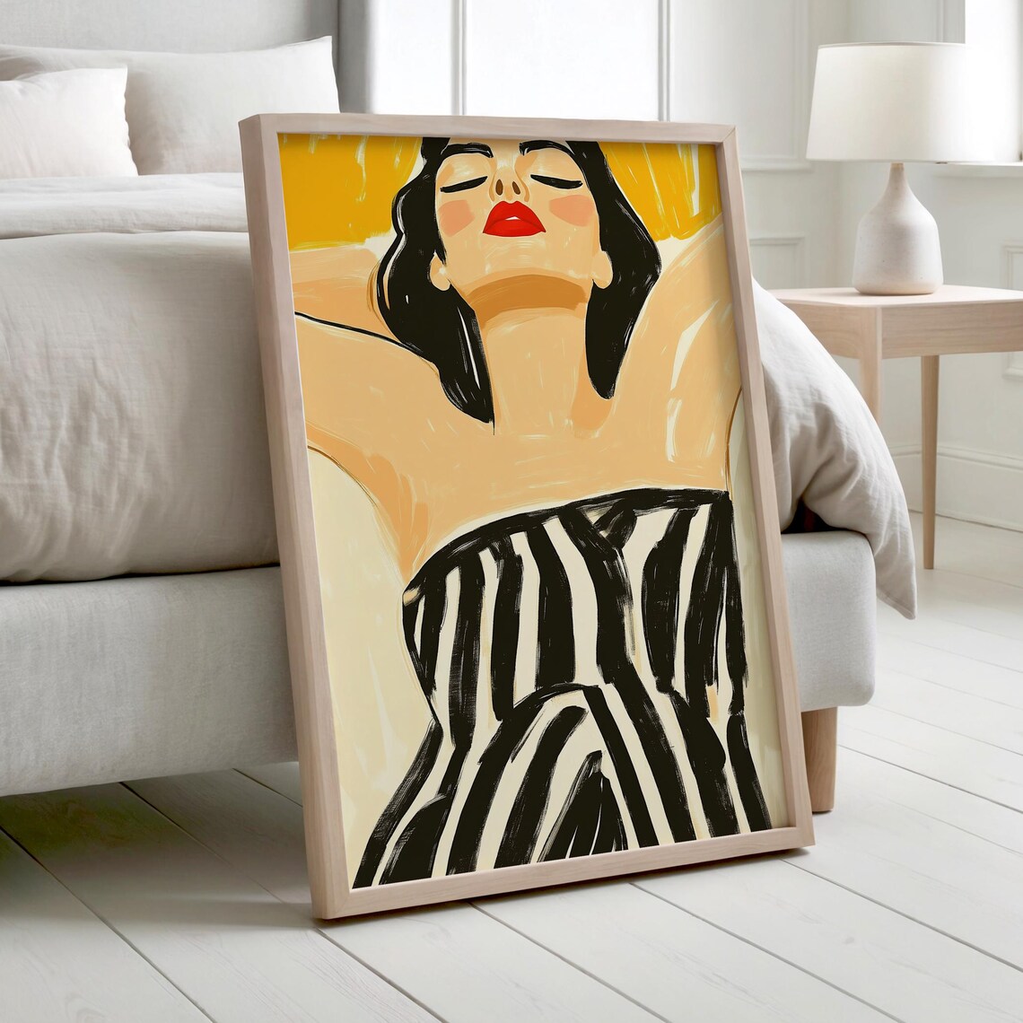 Modern Woman Art Print, Bold Red Lips Portrait