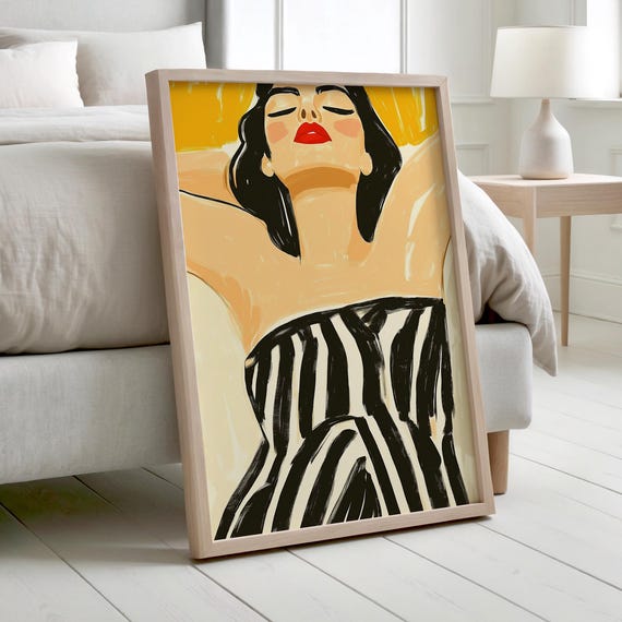 Modern Woman Art Print, Bold Red Lips Portrait
