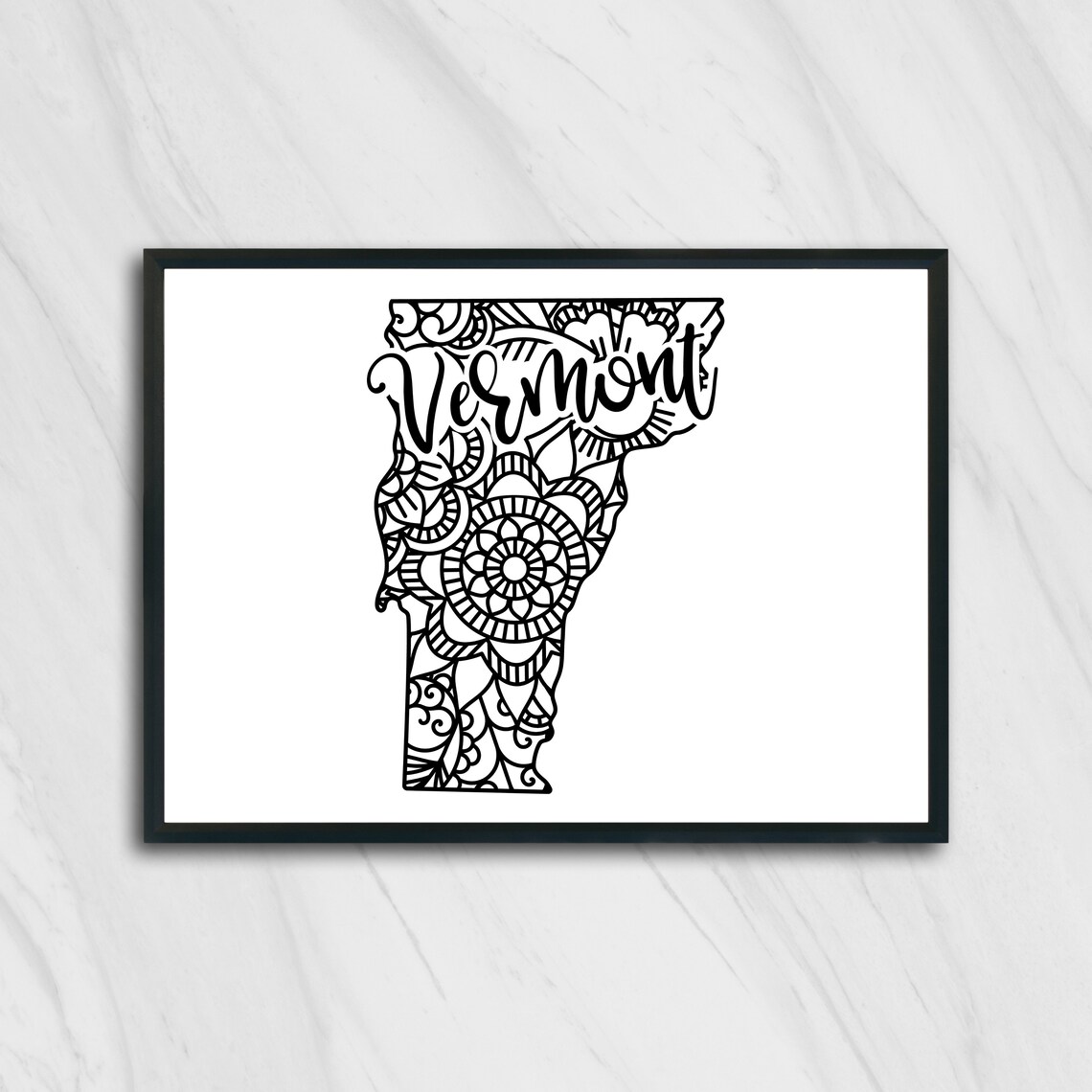 Vermont Mandala State Outline Minimalist Black White Line Art Home Decor Poster - Image 2