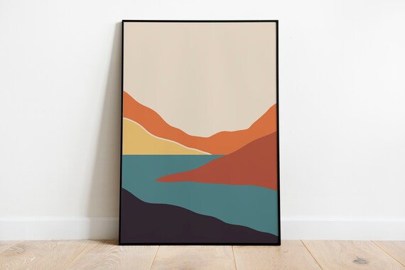 Boho Mountain River Landscape Print Home Decor Simple Print Home Wall Art Bohemian Home Decor Poster Art Colorful