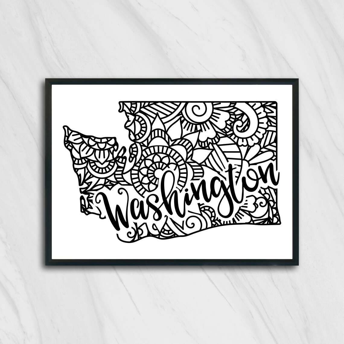 Washington Mandala State Outline Minimalist Black White Line Art Home Decor Poster