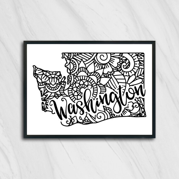 Washington Mandala State Outline Minimalist Black White Line Art Home Decor Poster