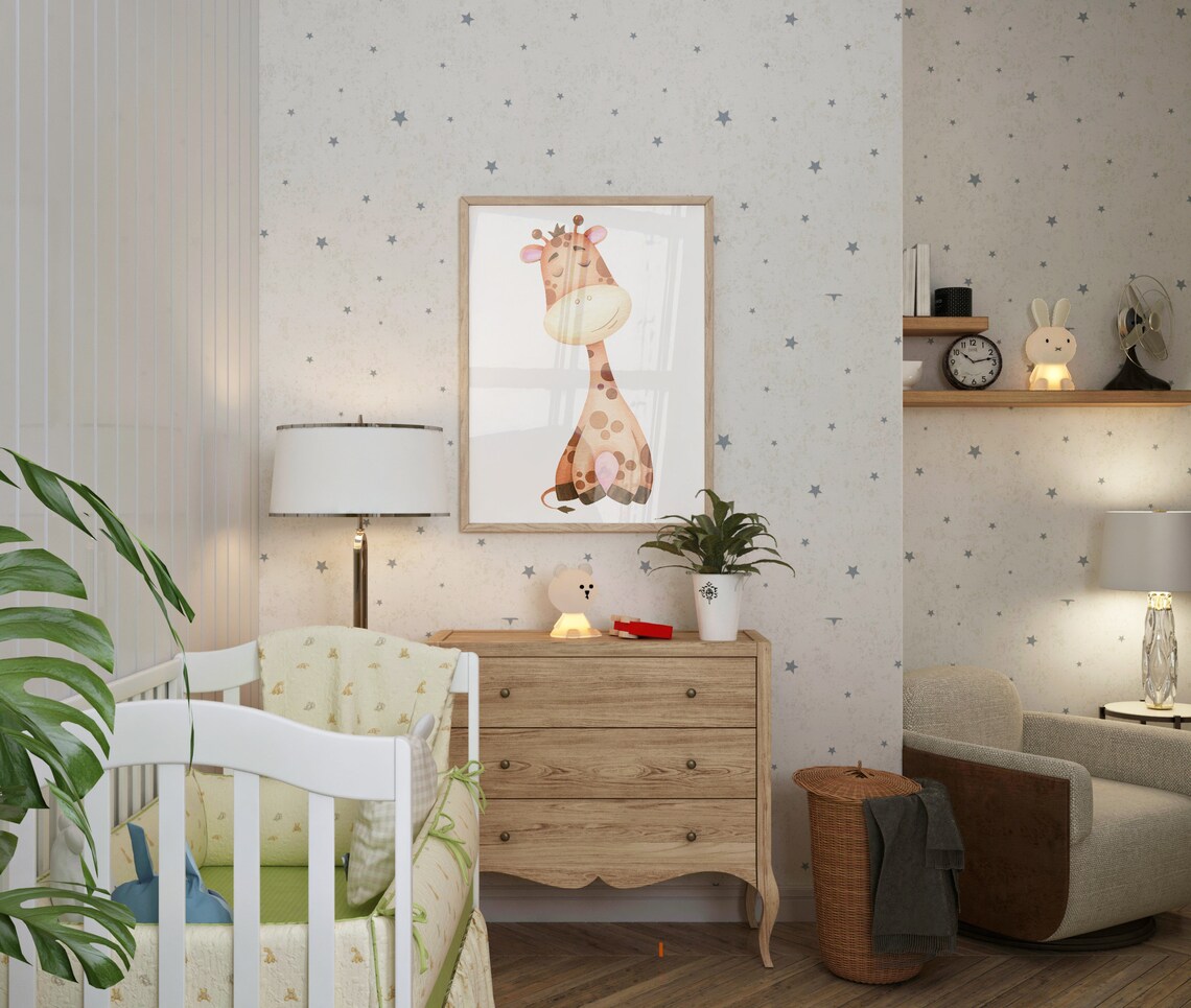 Watercolor Baby Giraffe Sitting Nursery Wall Art Cute Safari Animal Poster - Image 2