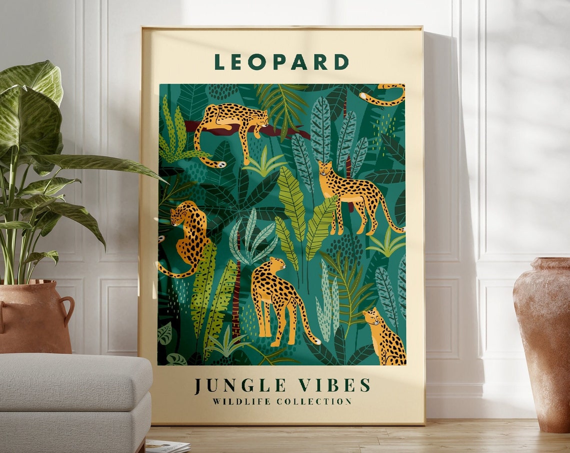 Leopard Jungle Vibes Wildlife Collection Tropical Decor Poster
