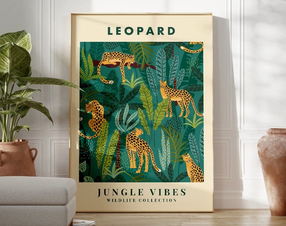 Leopard And Jungle Plant Print Animal Wall Art Flower Prints Living Room Colourful A5a4a3a2a15x74x6