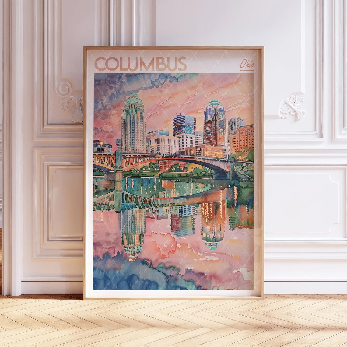 Columbus Ohio Watercolor Dorm Room Travel Poster