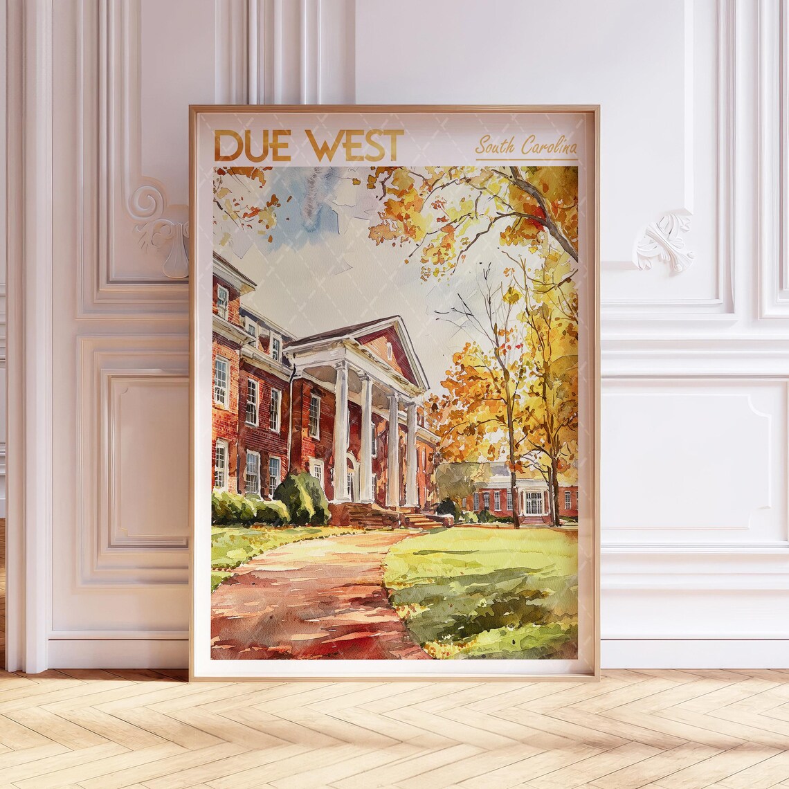 Due West Watercolor Travel Poster, Abbeville South Carolina